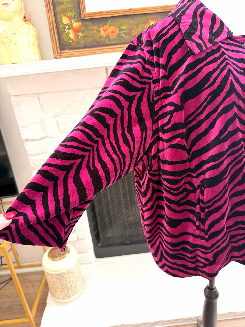 Susan Graver Style 3X Velvet Zebra Jacket Pink Purple Black Swing Coat - Picture 6 of 9